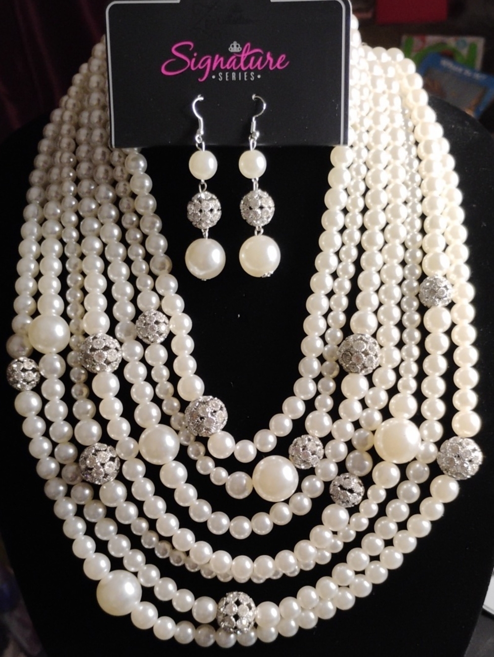 paparazzi Ivory Pearl Multi-Strand Statement Necklace & Earrings